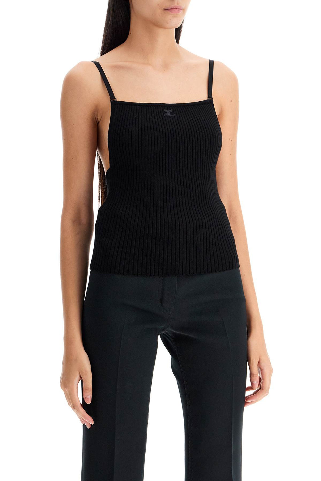 Courreges Ribbed Sleeveless Top With   Black