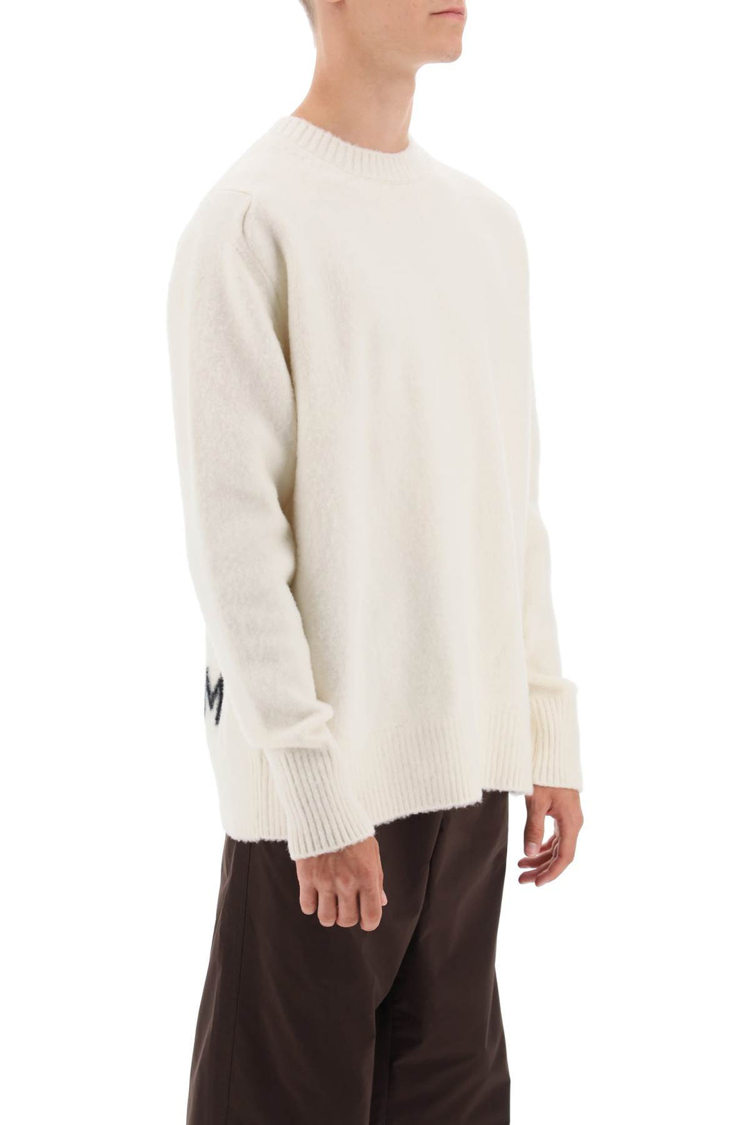 Oamc Wool Sweater With Jacquard Logo   Bianco