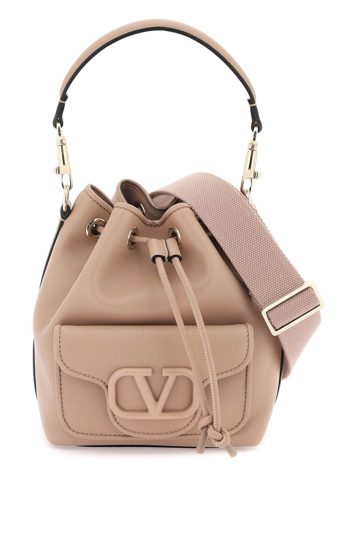 Valentino Garavani Leather Locò Bucket Bag   Neutral