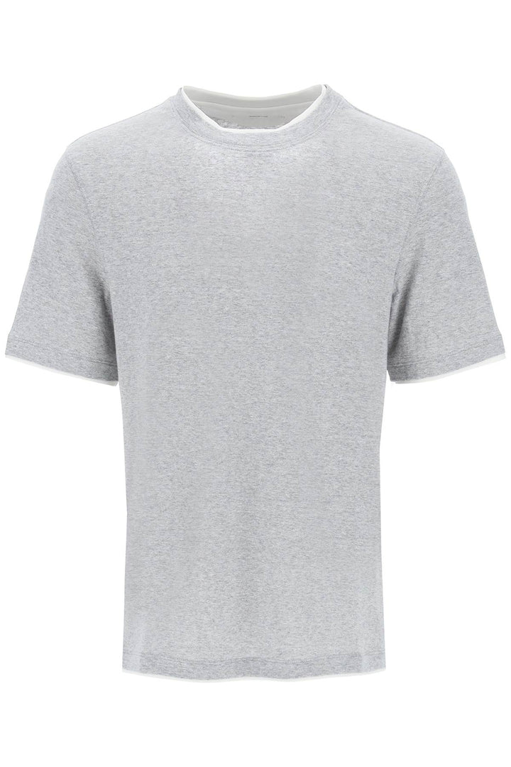Brunello Cucinelli Overlapped Effect T Shirt In Linen And Cotton   Grigio