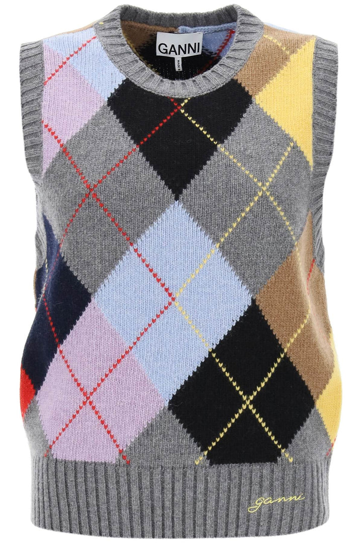 Ganni Wool Vest With Argyle Pattern   Multicolor