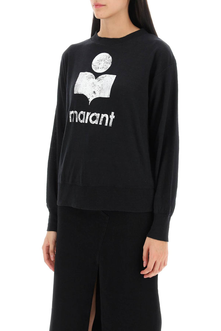 Isabel Marant Etoile Klowia T Shirt With Metallic Logo Print   Black