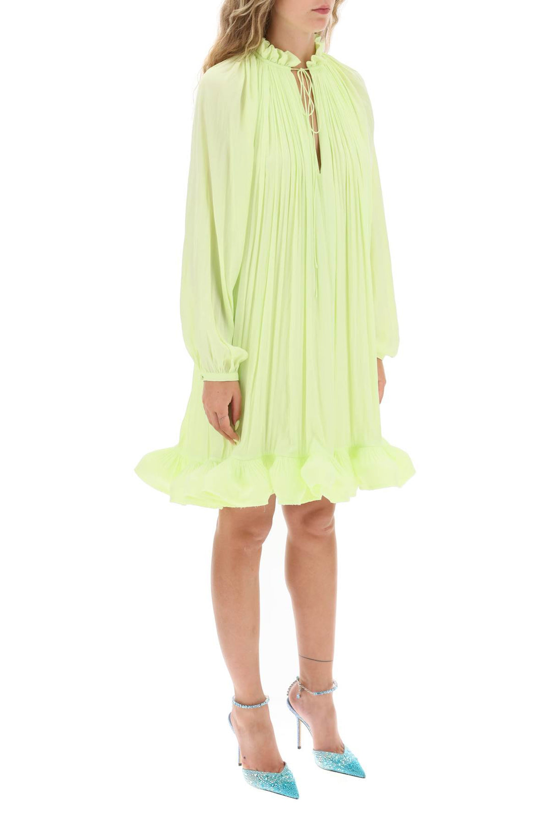 Lanvin Short Ruffled Dress In Charmeuse   Verde