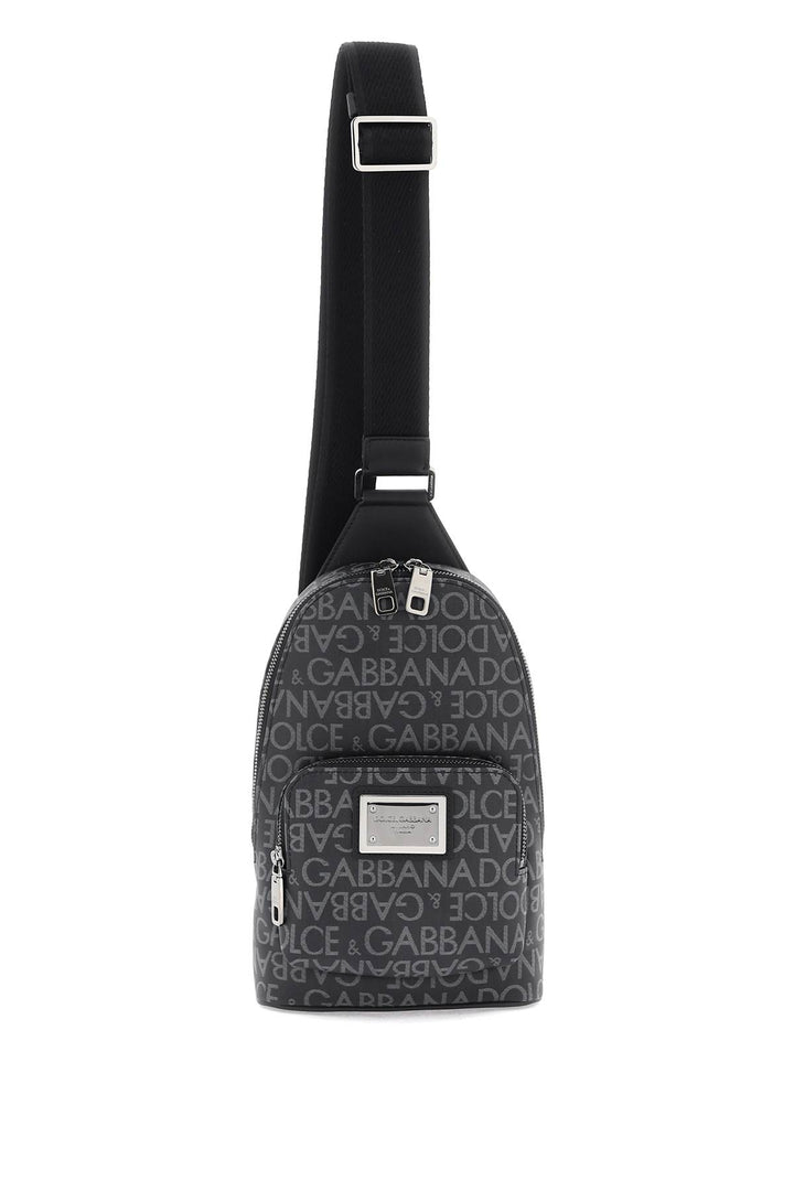 Dolce & Gabbana Crossbody Beltpack With All Over Logo   Grey