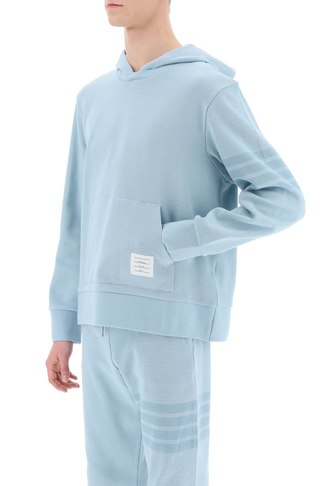 Thom Browne 4 Bar Hoodie In Cotton Knit   Light Blue