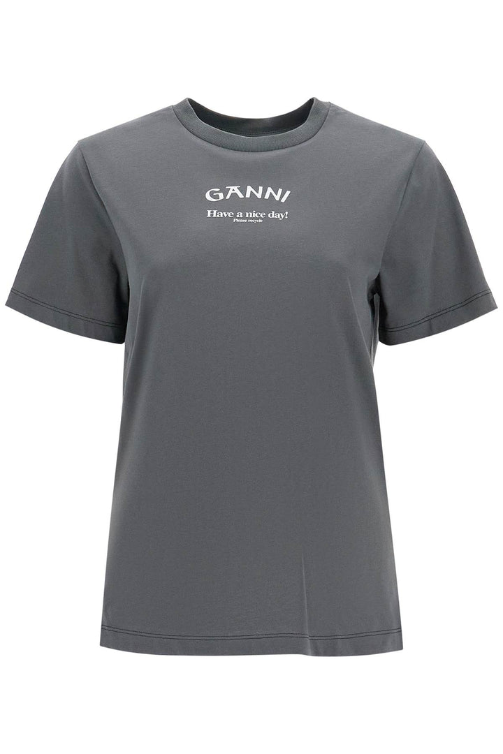 Ganni Printed Relaxed Fit T Shirt   Grey