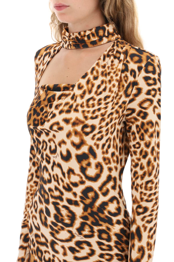 Rotate Leopard Printed Jersey Mini Dress   Beige