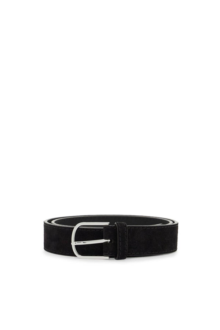 Toteme Wide Suede Leather Belt With Large Buckle   Brown