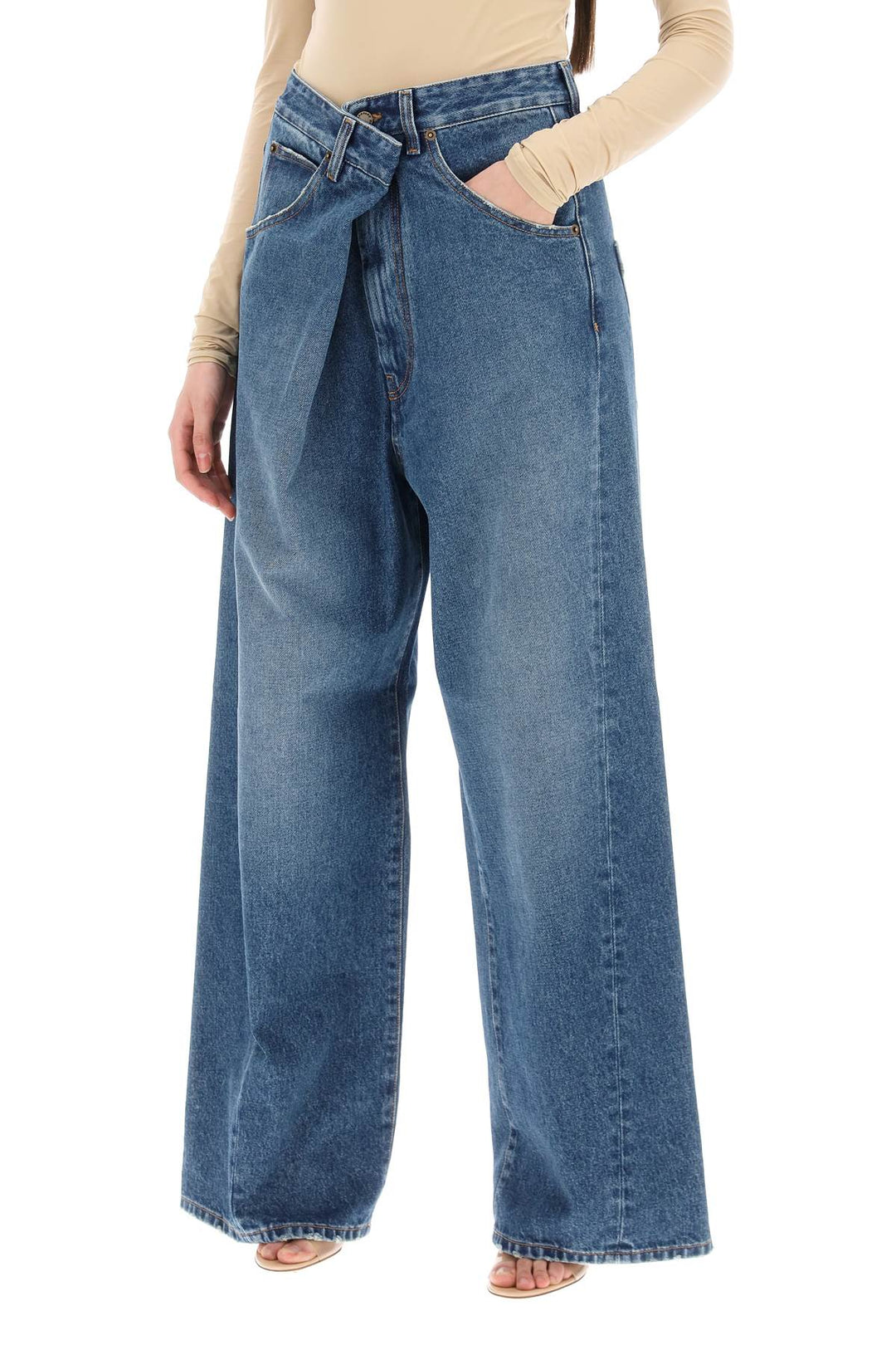 Darkpark 'Ines' Baggy Jeans With Folded Waistband   Celeste
