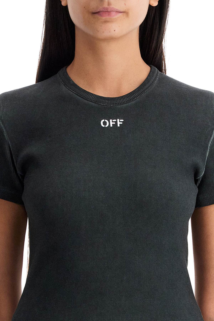 Off White Slim Fit Ribbed T Shirt For   Grey