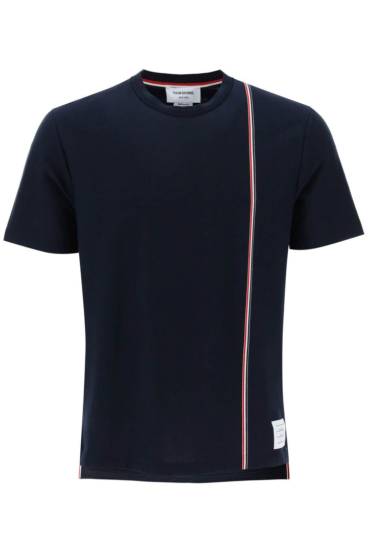 Thom Browne Crewneck T Shirt With Tricolor Intarsia   Blu