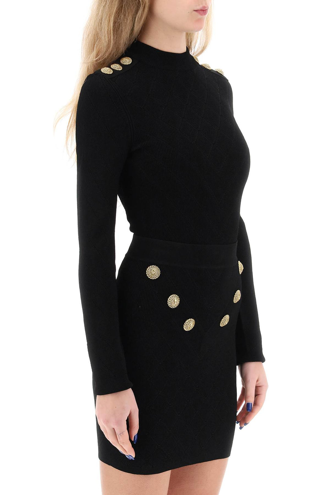 Balmain Knitted Bodysuit With Embossed Buttons   Nero