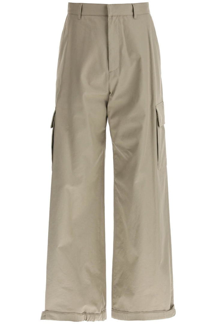 Off White Wide Legged Cargo Pants With Ample Leg   Beige