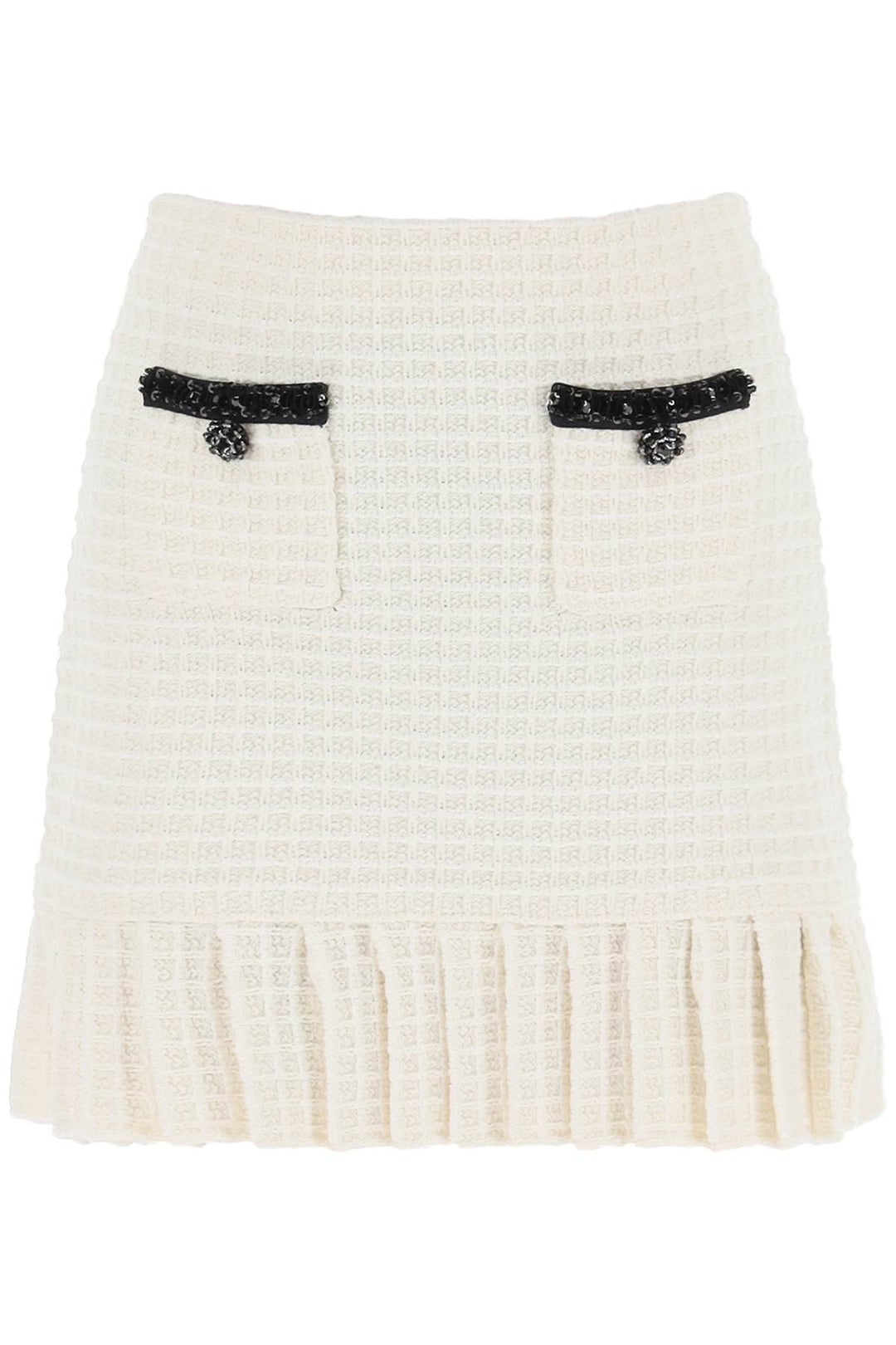 Self Portrait Knitted Mini Skirt With Sequins   Bianco