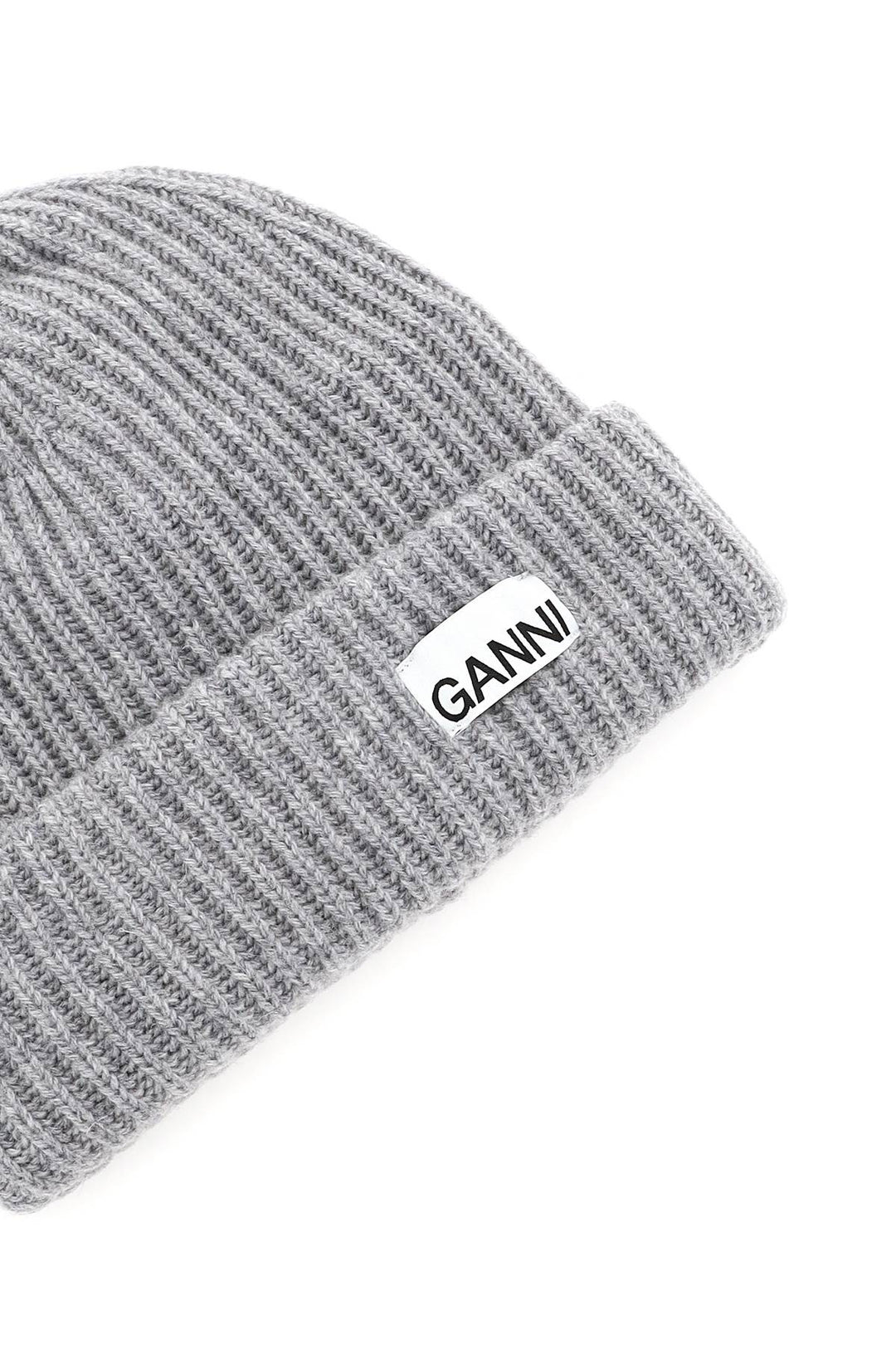 Ganni Beanie Hat With Logo Patch   Grey