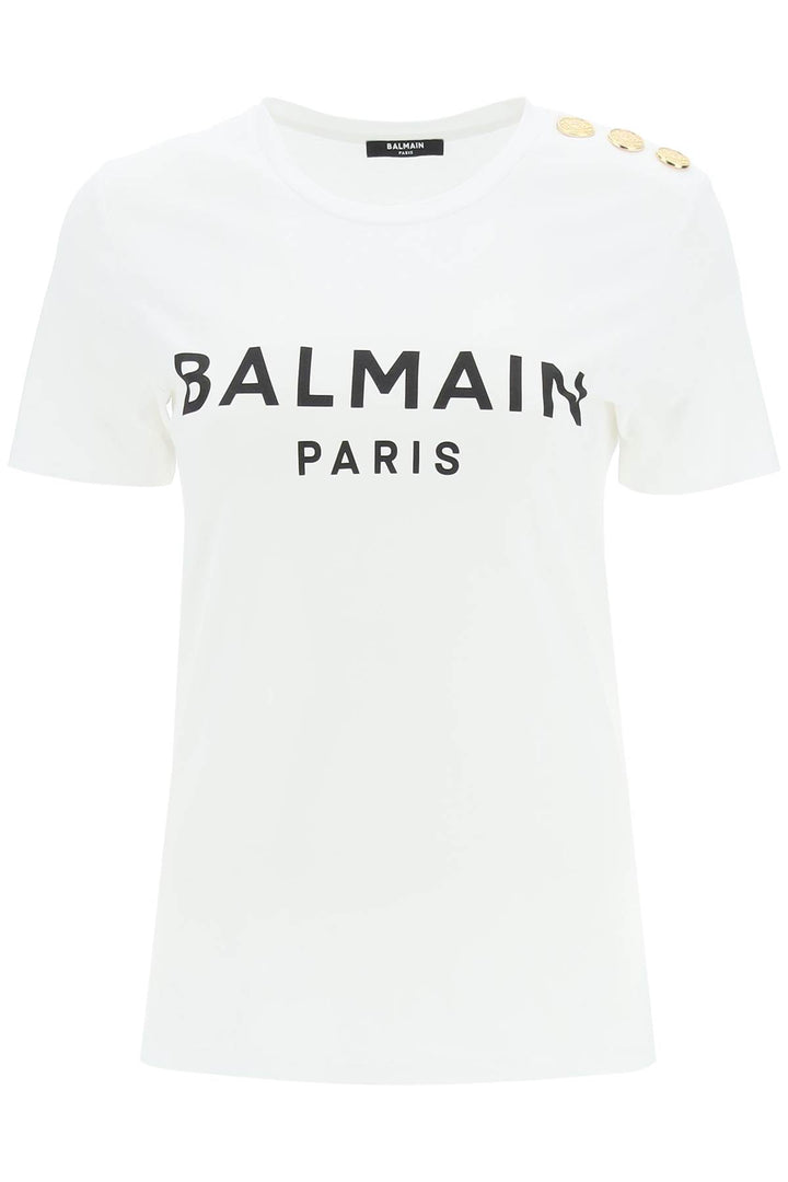 Balmain Logo T Shirt With Decorative Buttons   White