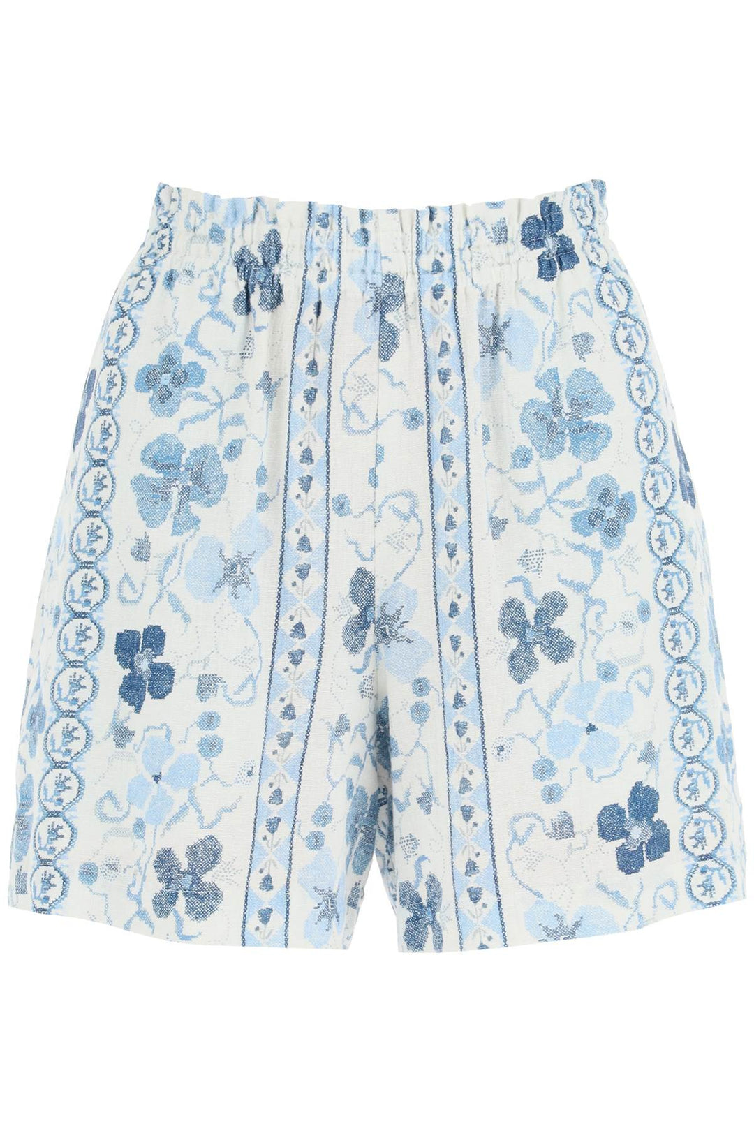 See By Chloe Printed Linen Blend Shorts   White