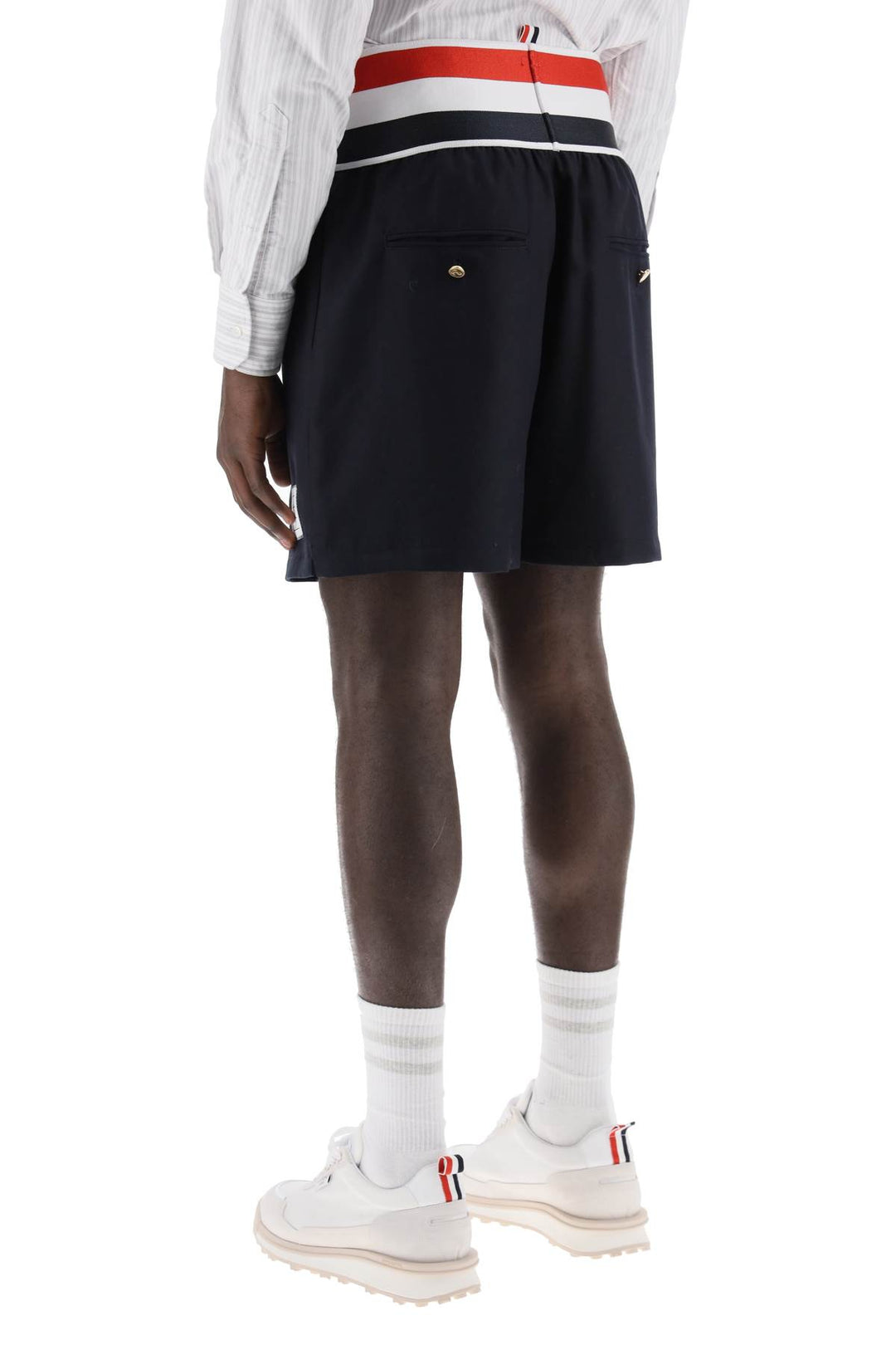 Thom Browne Elastic Waistband Bermuda Shorts In   Blue