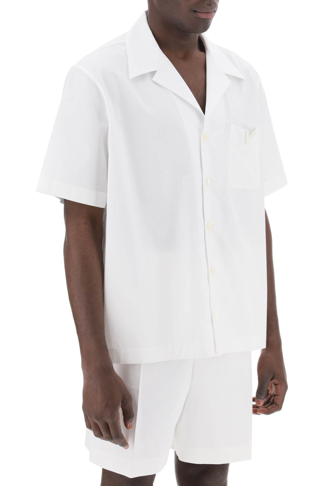 Valentino Garavani Replace With Double Quotev Detail Bowling Shirt With V    White