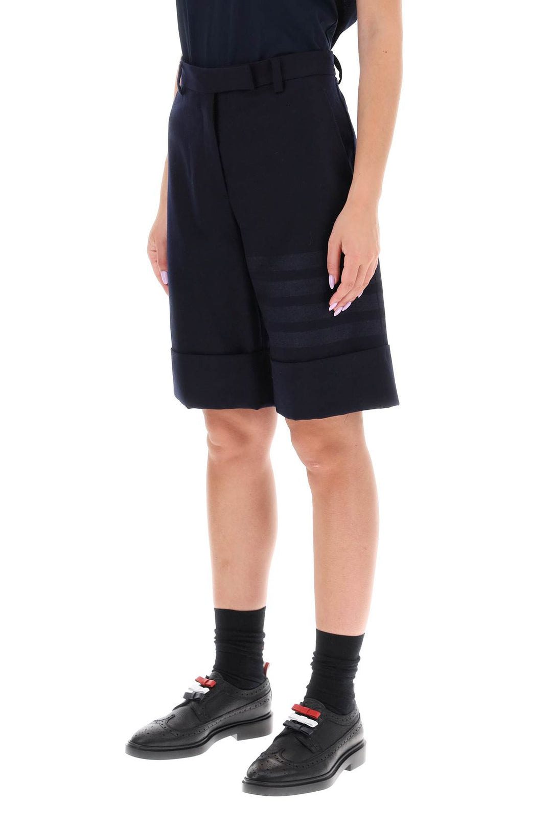 Thom Browne Shorts In Flannel With 4 Bar Motif   Blu