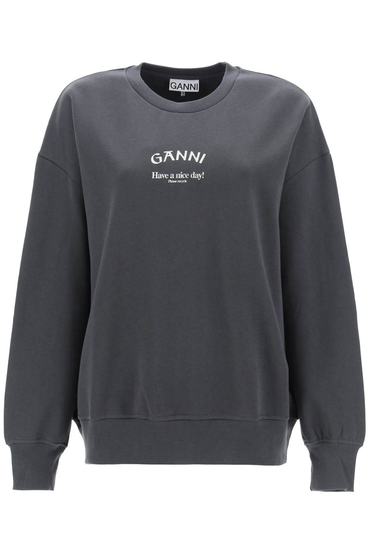 Ganni Oversized Sweatshirt With Logo Print   Grigio