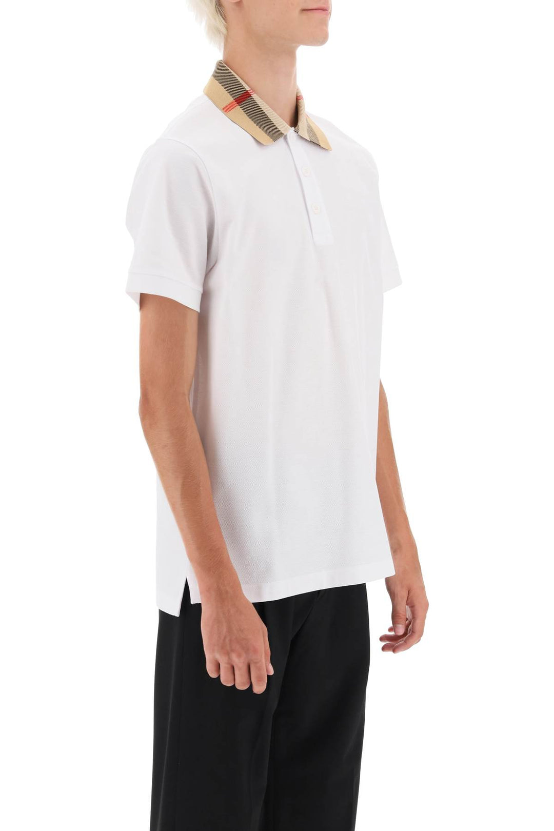 Burberry Check Collar Cody Polo Shirt   White