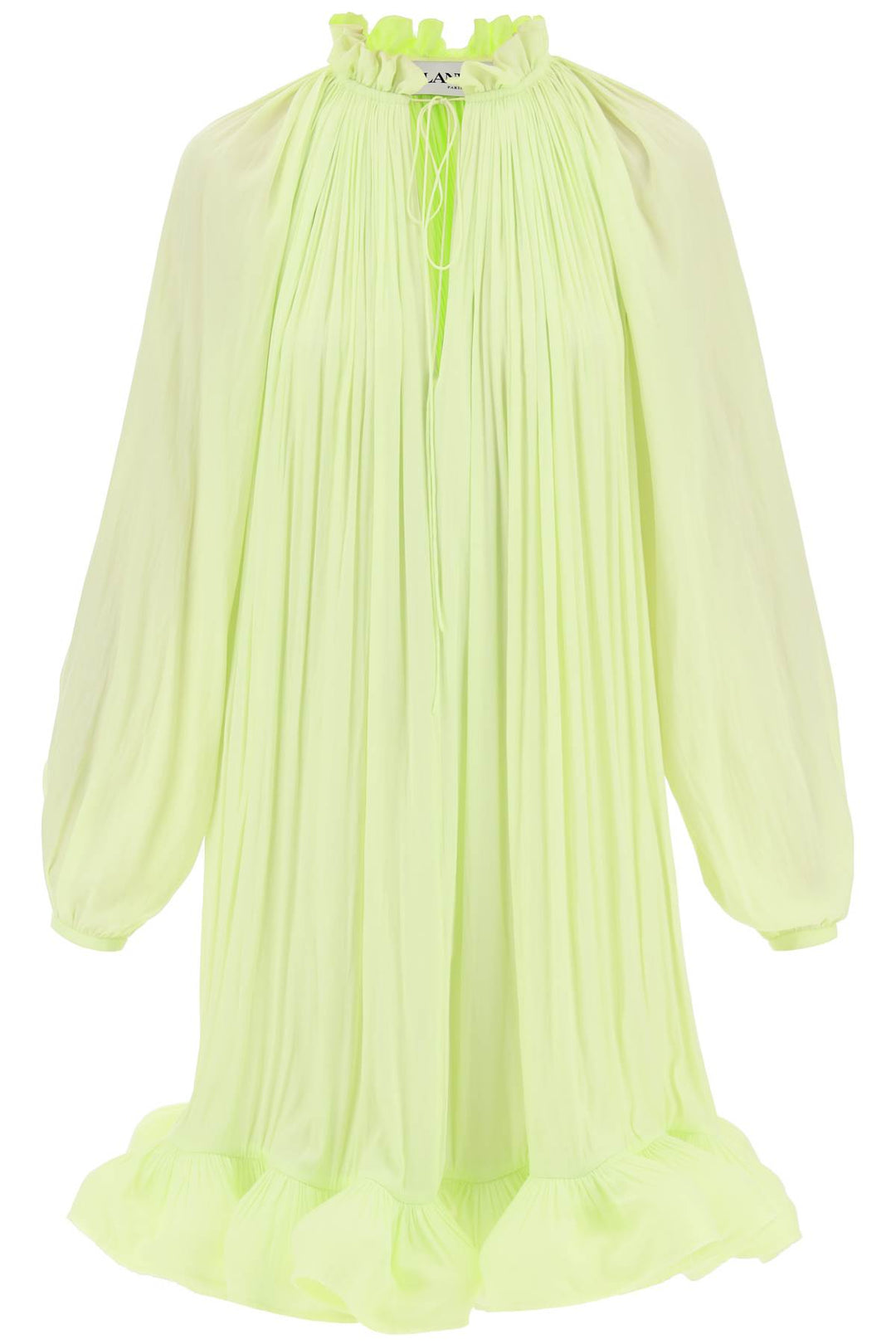 Lanvin Short Ruffled Dress In Charmeuse   Verde