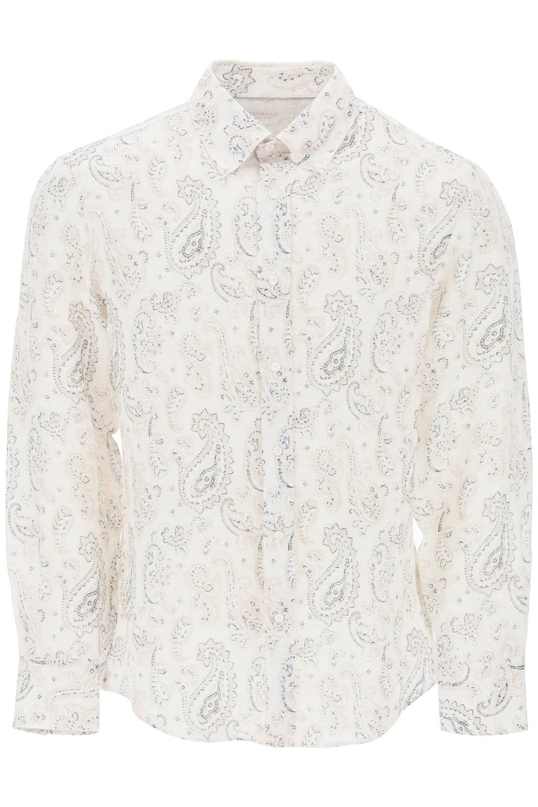 Brunello Cucinelli Linen Shirt With Paisley Pattern   Bianco