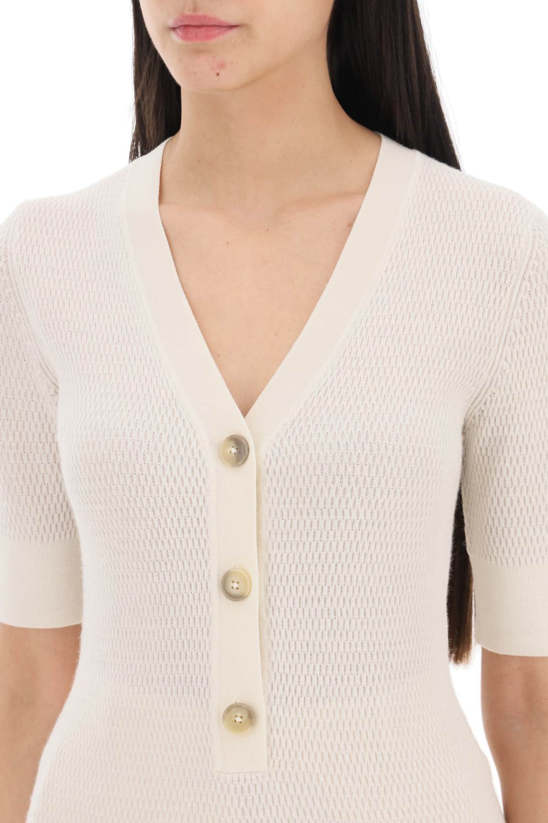 Closed Knitted Top With Short Sleeves   White
