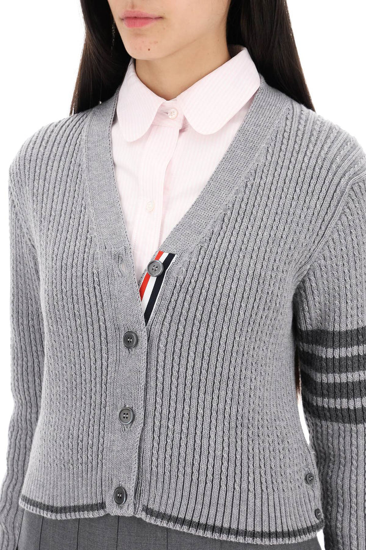 Thom Browne 4 Bar Baby Cable Cropped Cardigan   Grey