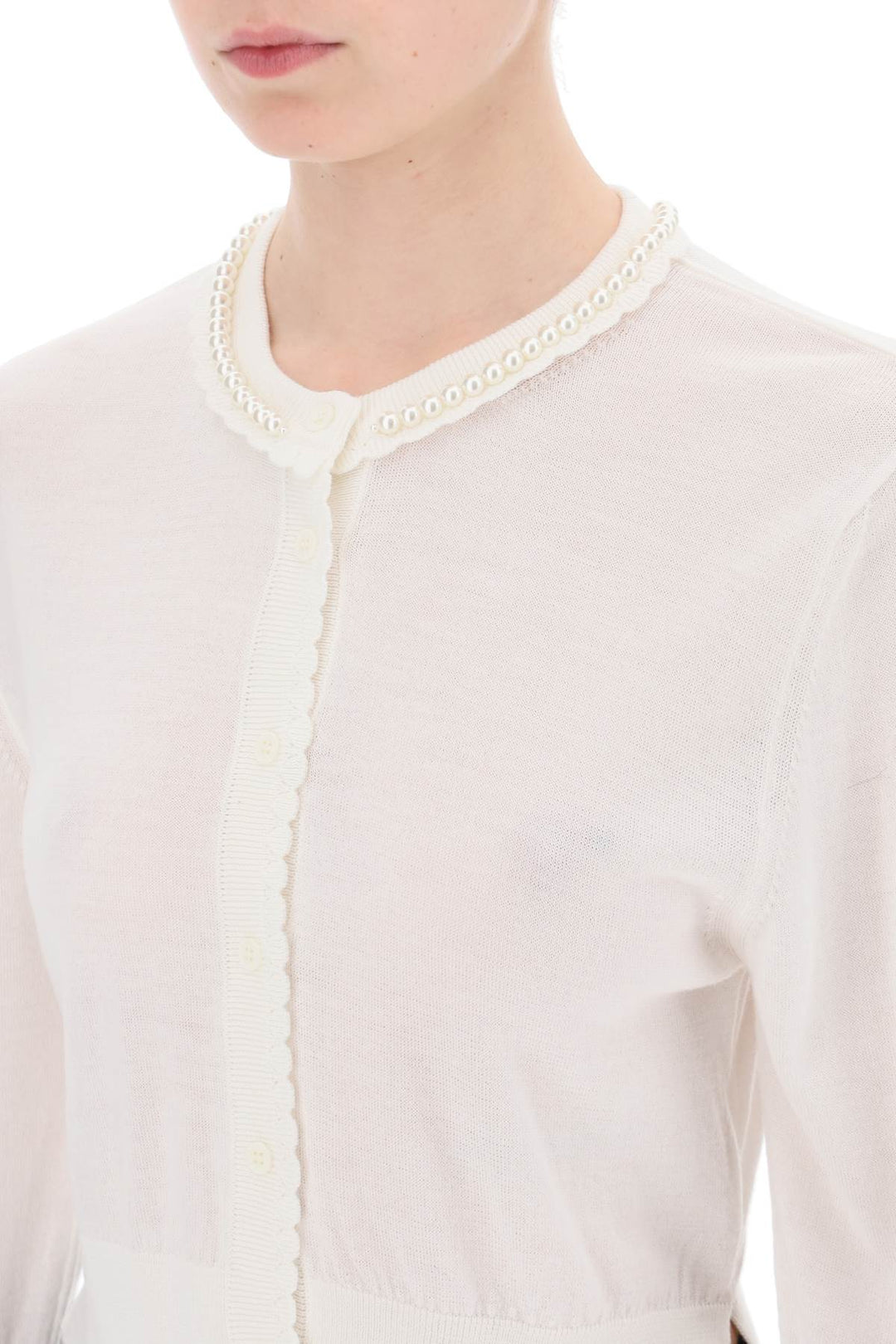 Simone Rocha Cropped Cardigan With Pearls   Bianco