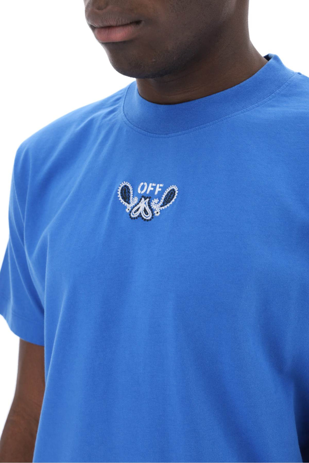 Off White Replace With Double Quotebandana Arrow Pattern T Shirt   Blue