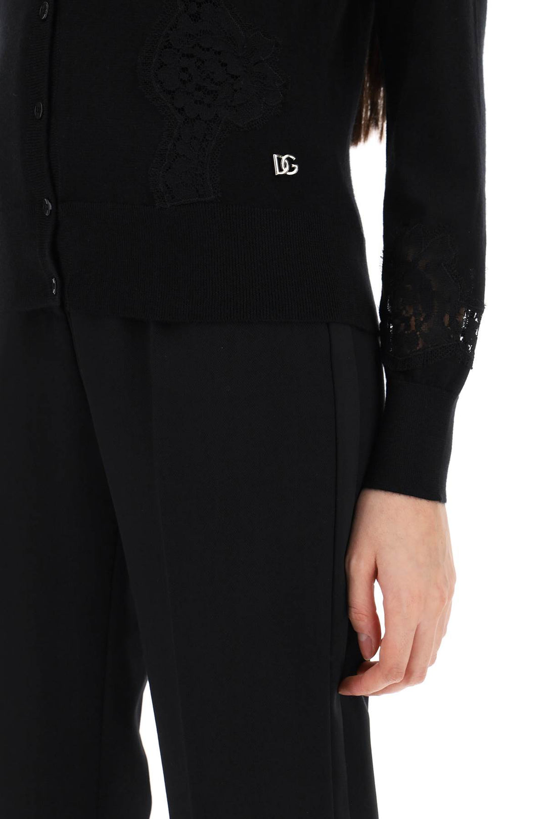 Dolce & Gabbana Lace Insert Cardigan With Eight   Black