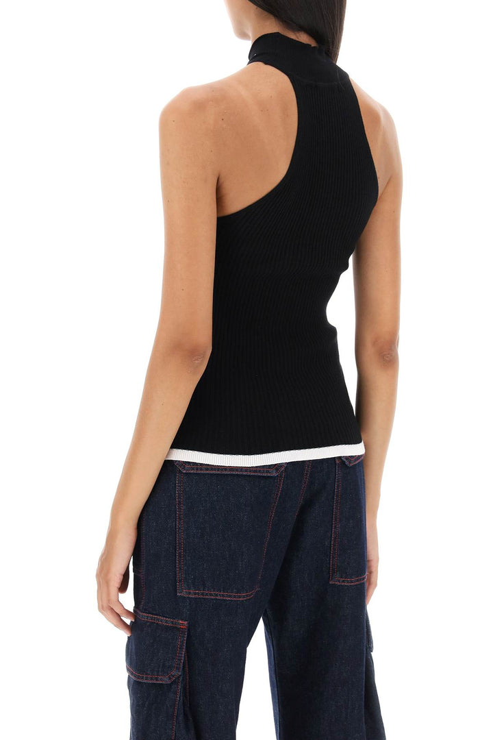 Msgm Ribbed Tank Top With Halterneck   Nero