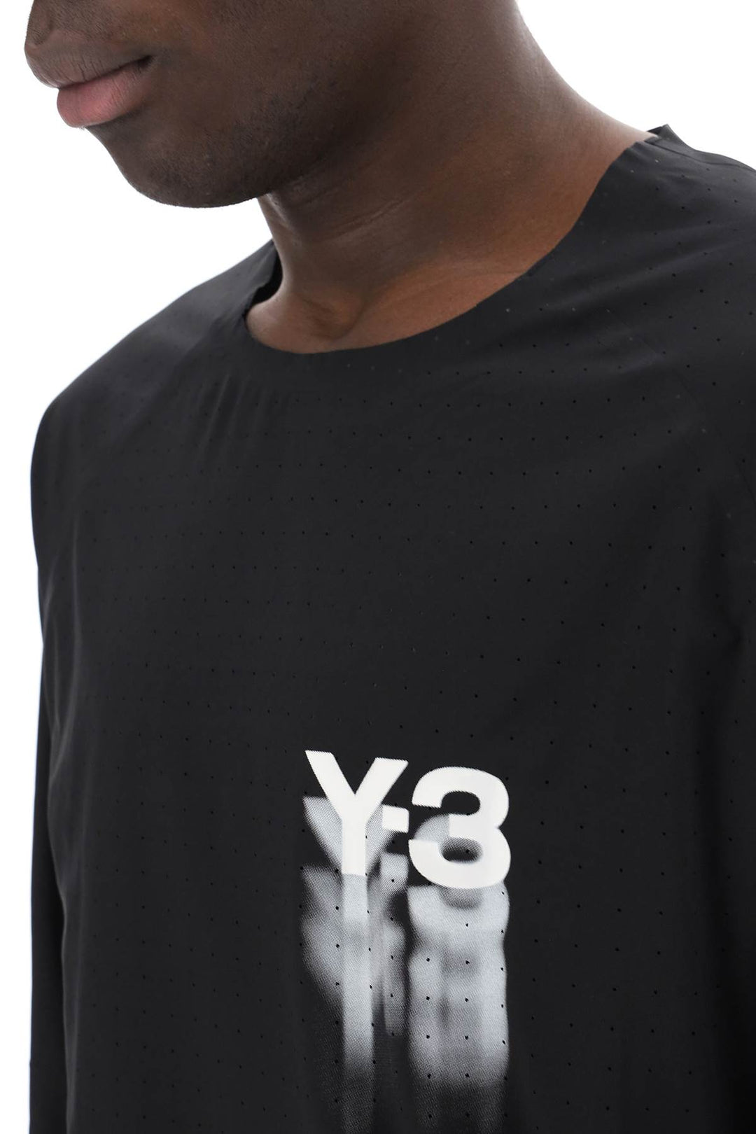 Y 3 Long Sleeved Perforated Jersey T   Nero