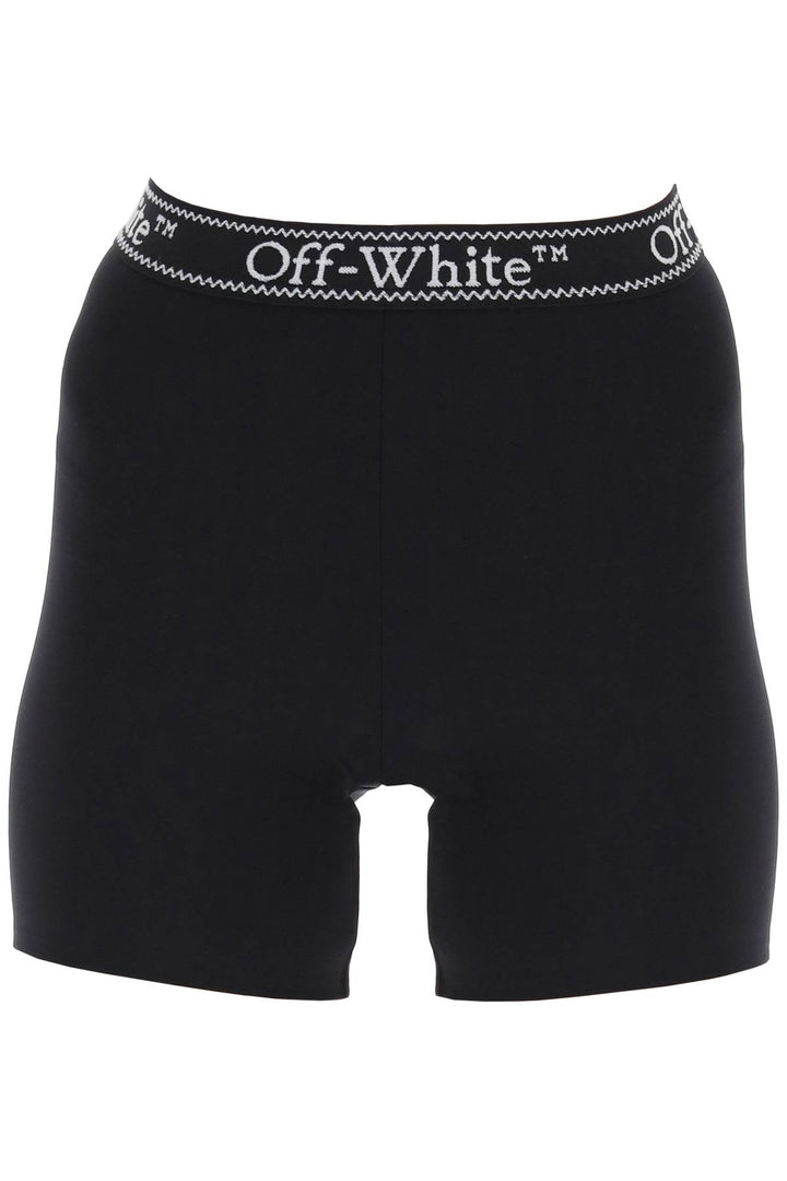 Off White Sporty Shorts With Branded Stripe   Black