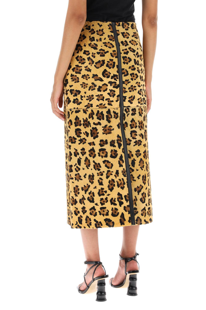 Saks Potts 'Carolyn' Midi Skirt In Leopard Ponyskin   Beige