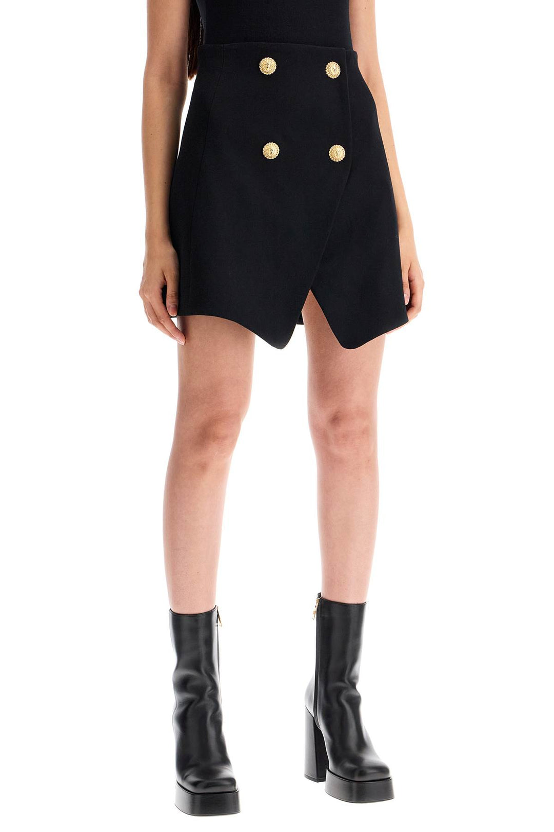Balmain Replace With Double Quotemini Skirt In Grain De P   Black