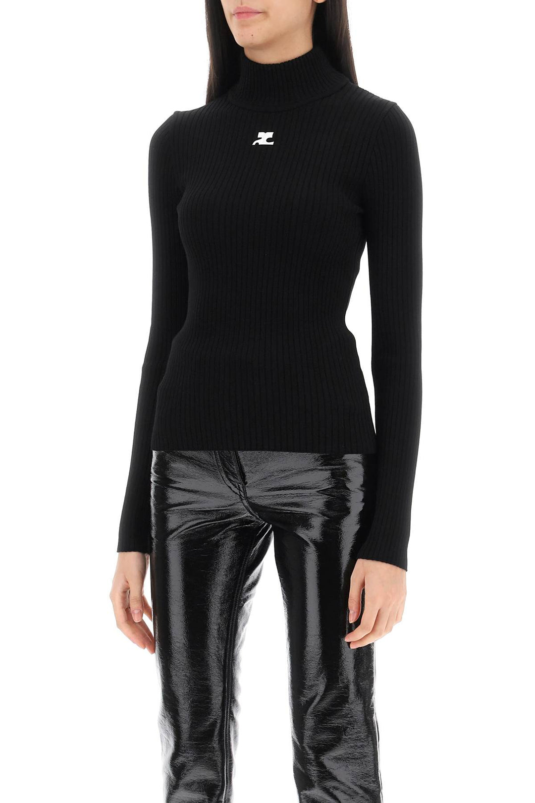 Courreges Re Edition Ribbed Funnel Neck Sweater   Black