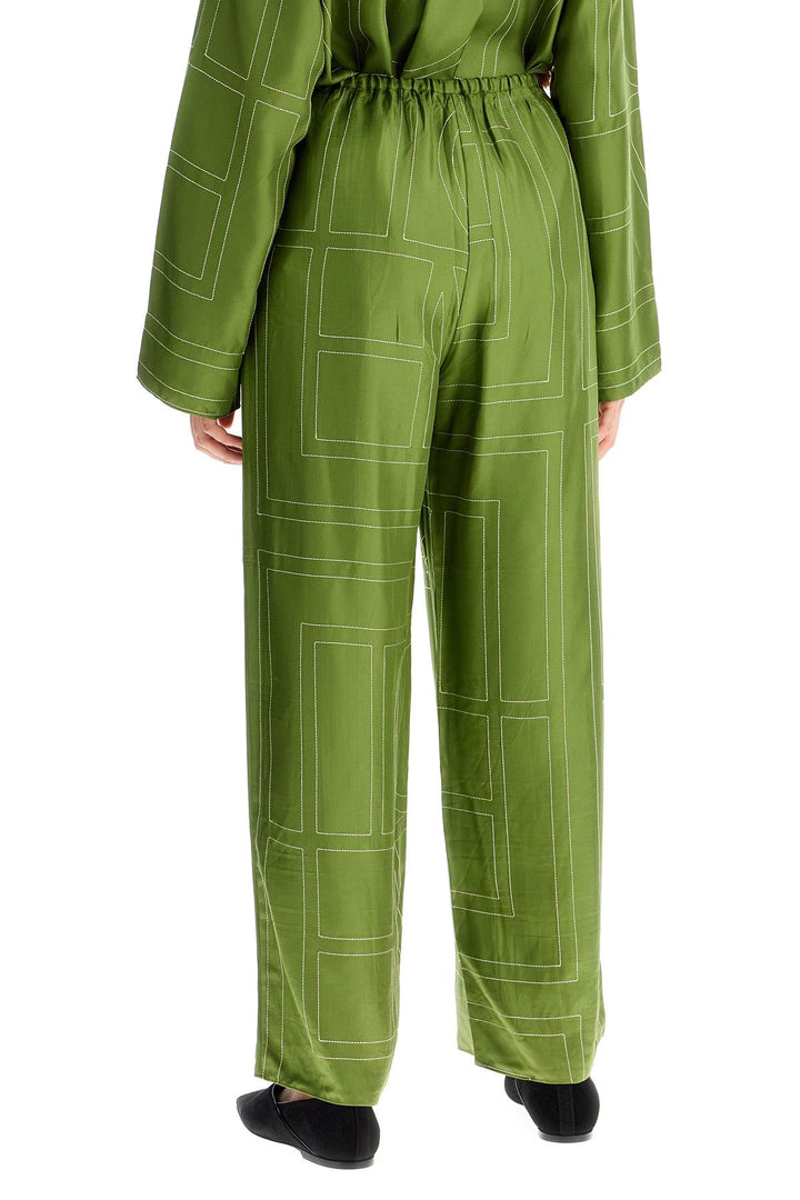 Toteme Monogram Embroidered Pajama Pants   Green