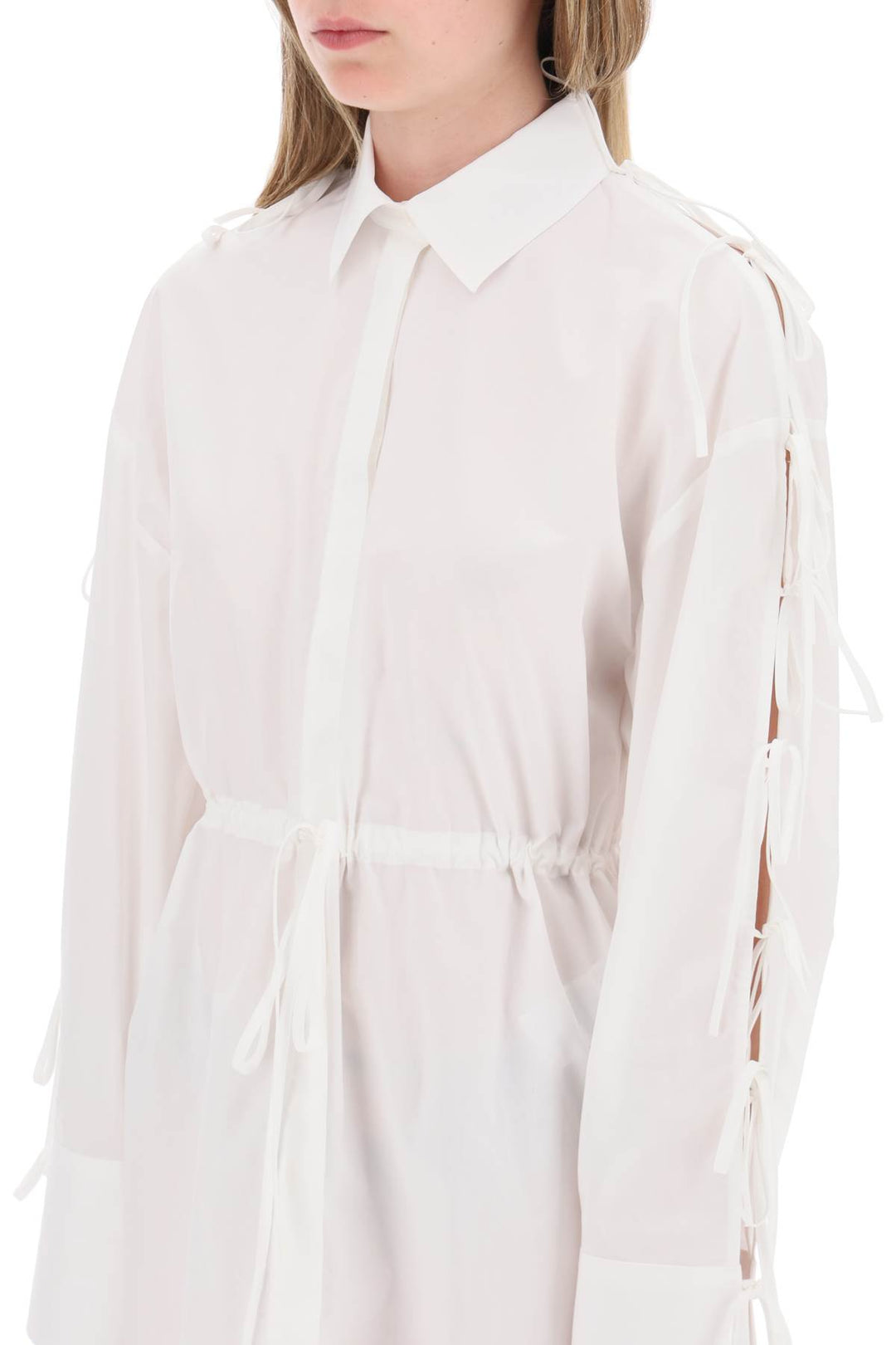 Msgm Mini Shirt Dress With Cut Outs And Bows   Bianco