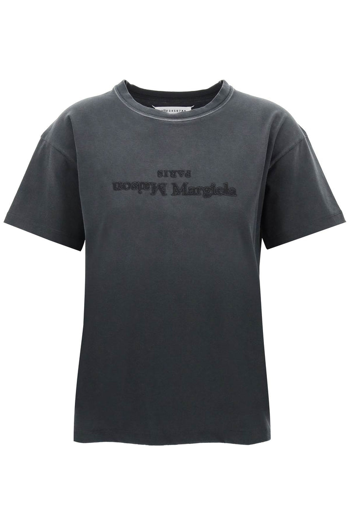 Maison Margiela Reverse Logo Embroidered T Shirt With   Grey
