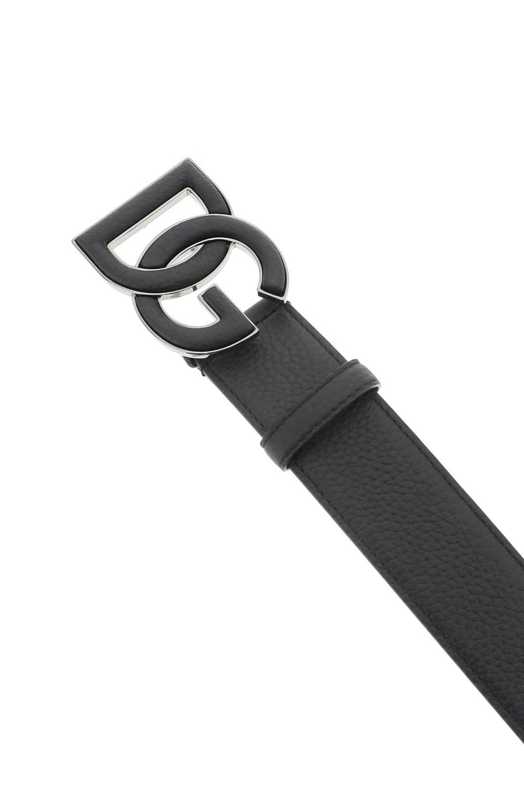 Dolce & Gabbana Leather Belt With Dg Logo Buckle   Black