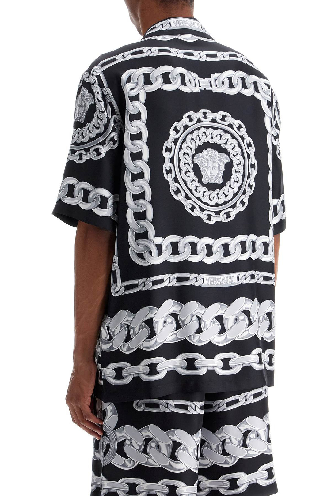 Versace Printed Silk Medusa Chains Bowling Shirt