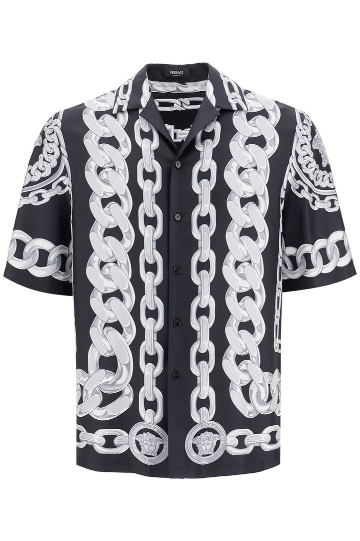 Versace printed silk medusa chains bowling shirt