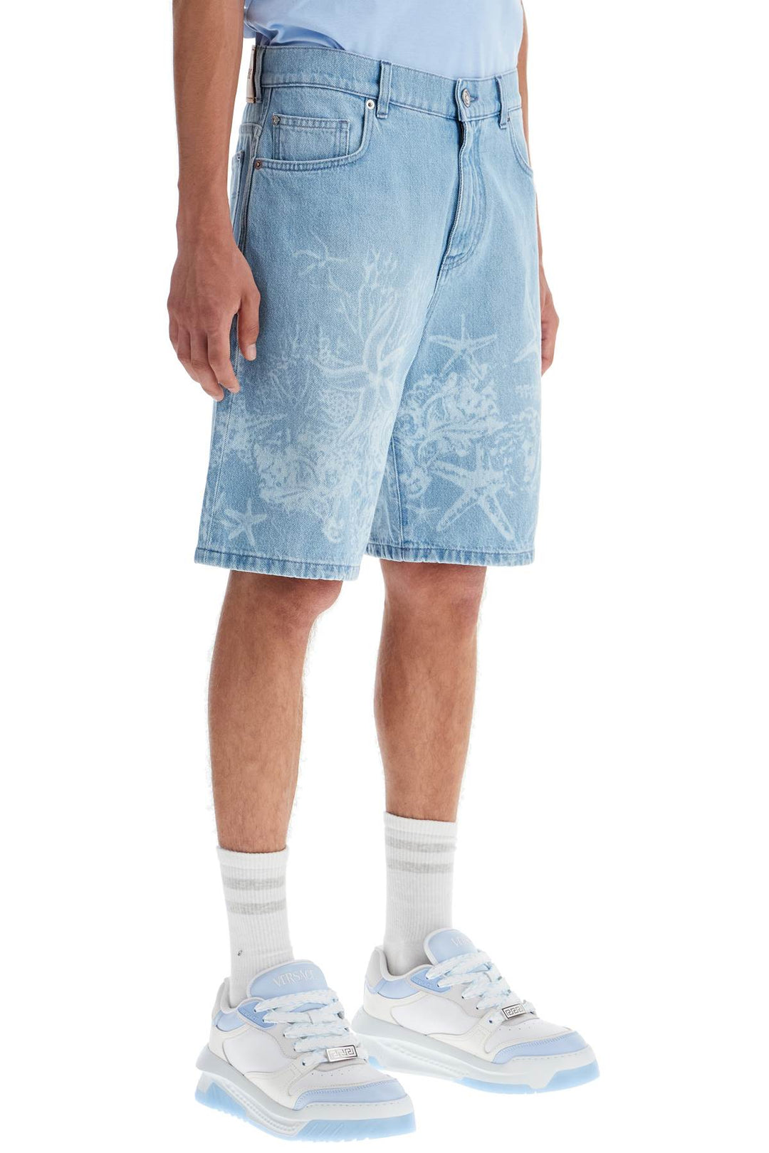 Versace baroque sea denim lasered shorts