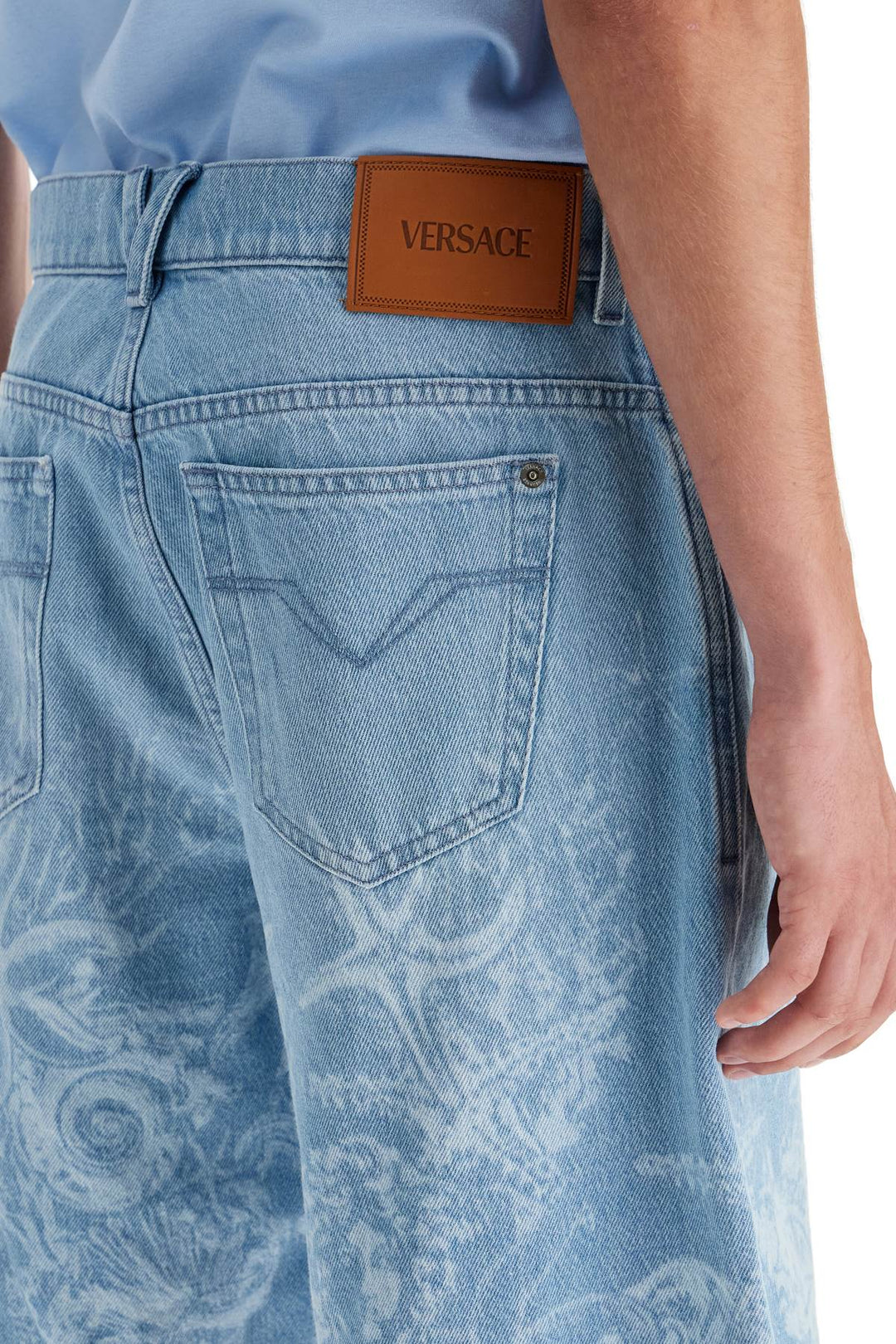 Versace baroque sea denim lasered shorts