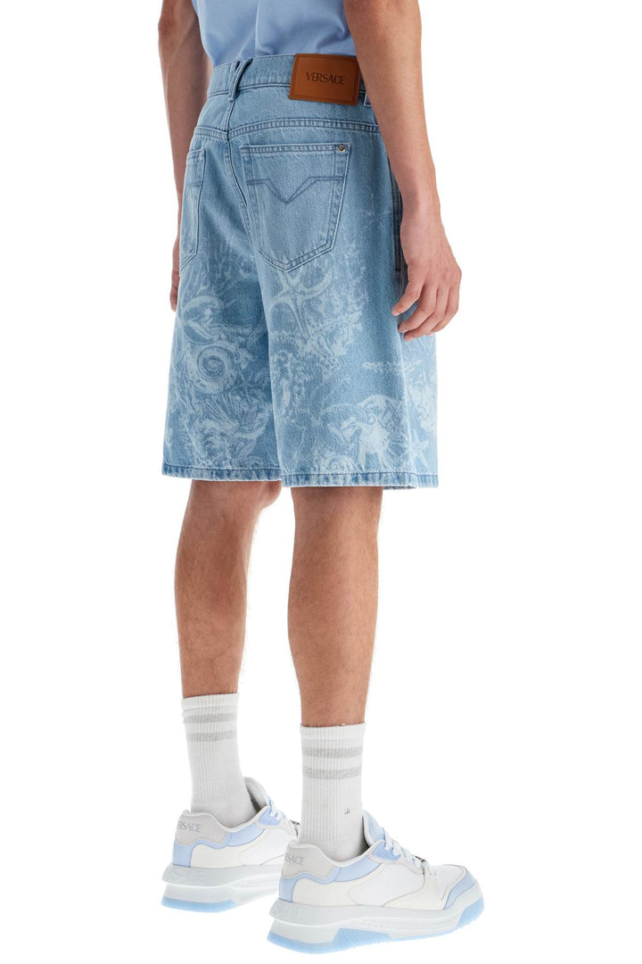 Versace baroque sea denim lasered shorts