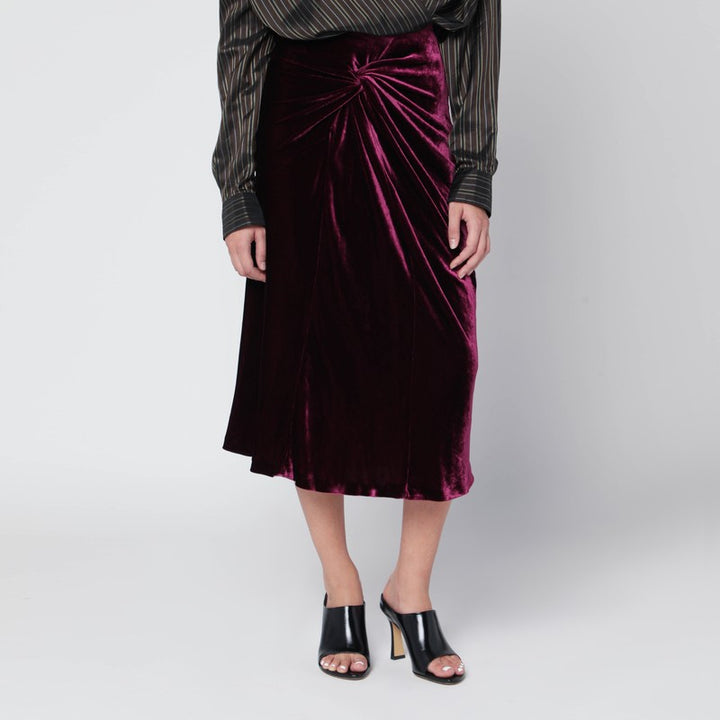 Dries Van Noten velvet draped midi skirt