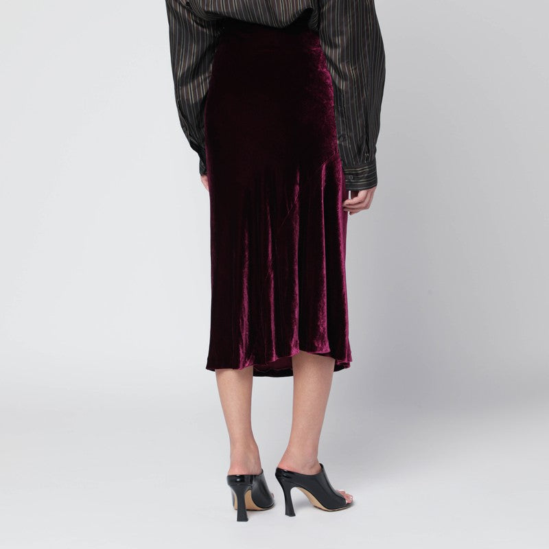 Dries Van Noten velvet draped midi skirt